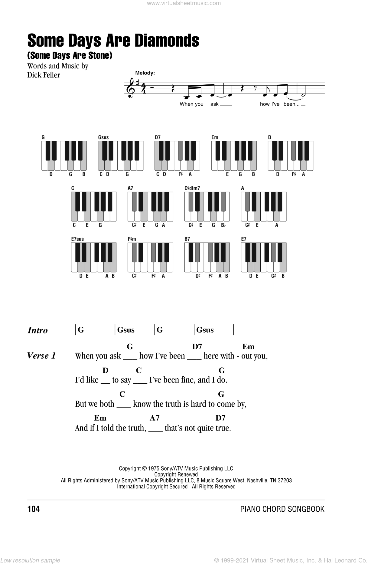 Denver Some Days Are Diamonds Some Days Are Stone Sheet Music For Piano Solo Chords Lyrics Melody