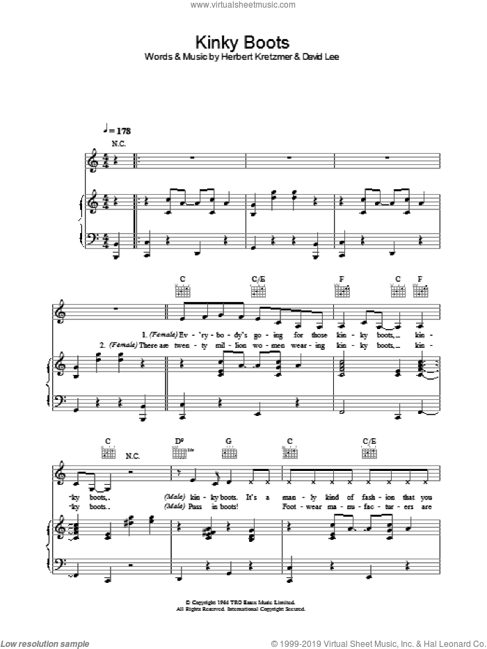 Kinky Boots sheet music for voice, piano or guitar (PDF)