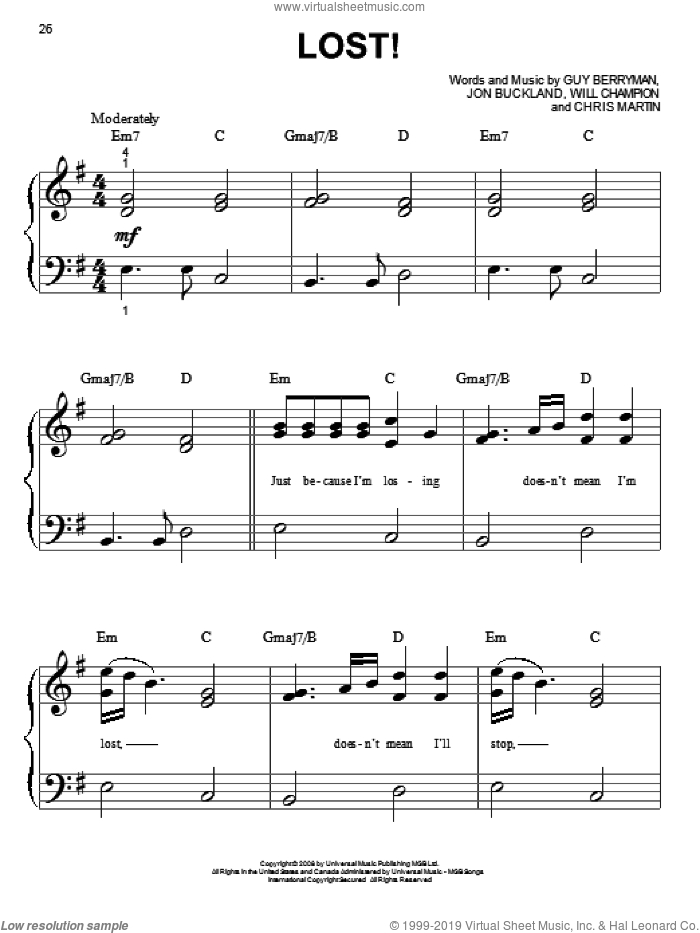 Lost! sheet music for piano solo (big note book) (PDF)