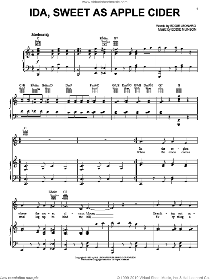 Ida, Sweet As Apple Cider sheet music for voice, piano or guitar