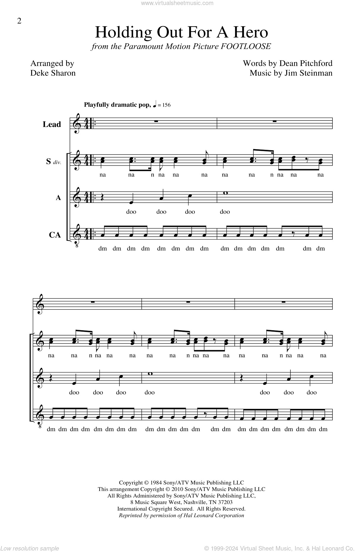 Sharon Holding Out For A Hero Sheet Music For Choir Ssa Soprano Alto