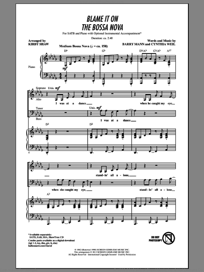 Blame It On The Bossa Nova sheet music for choir (SATB: soprano