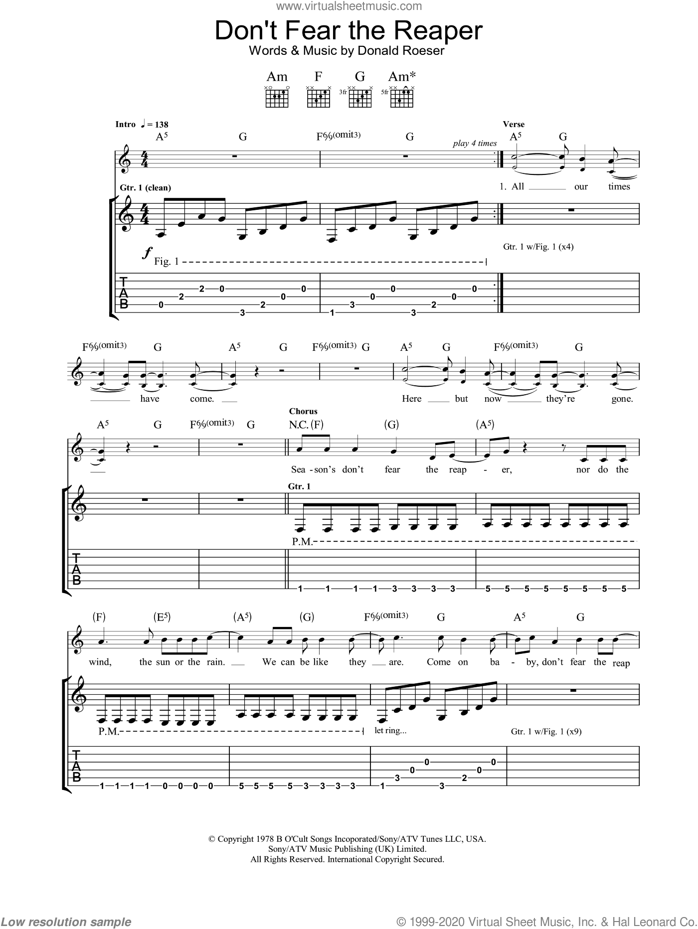 Cult Don T Fear The Reaper Sheet Music For Guitar Tablature V2