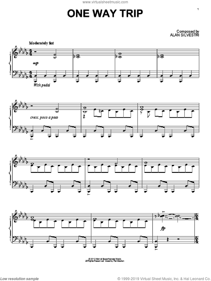 One Way Trip (from The Avengers) sheet music for piano solo (PDF)