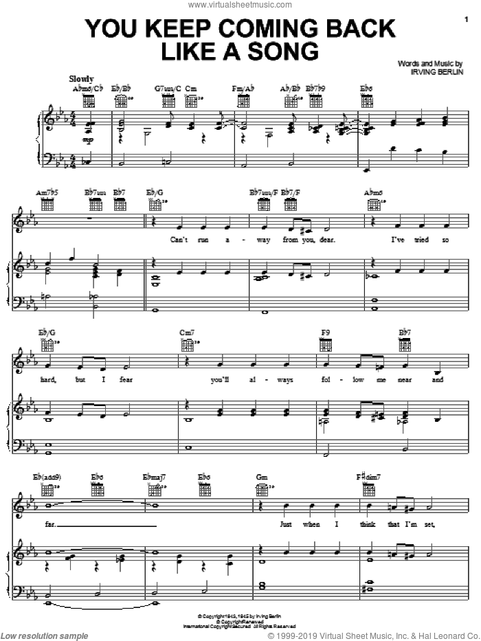 You Keep Coming Back Like A Song sheet music for voice, piano or guitar