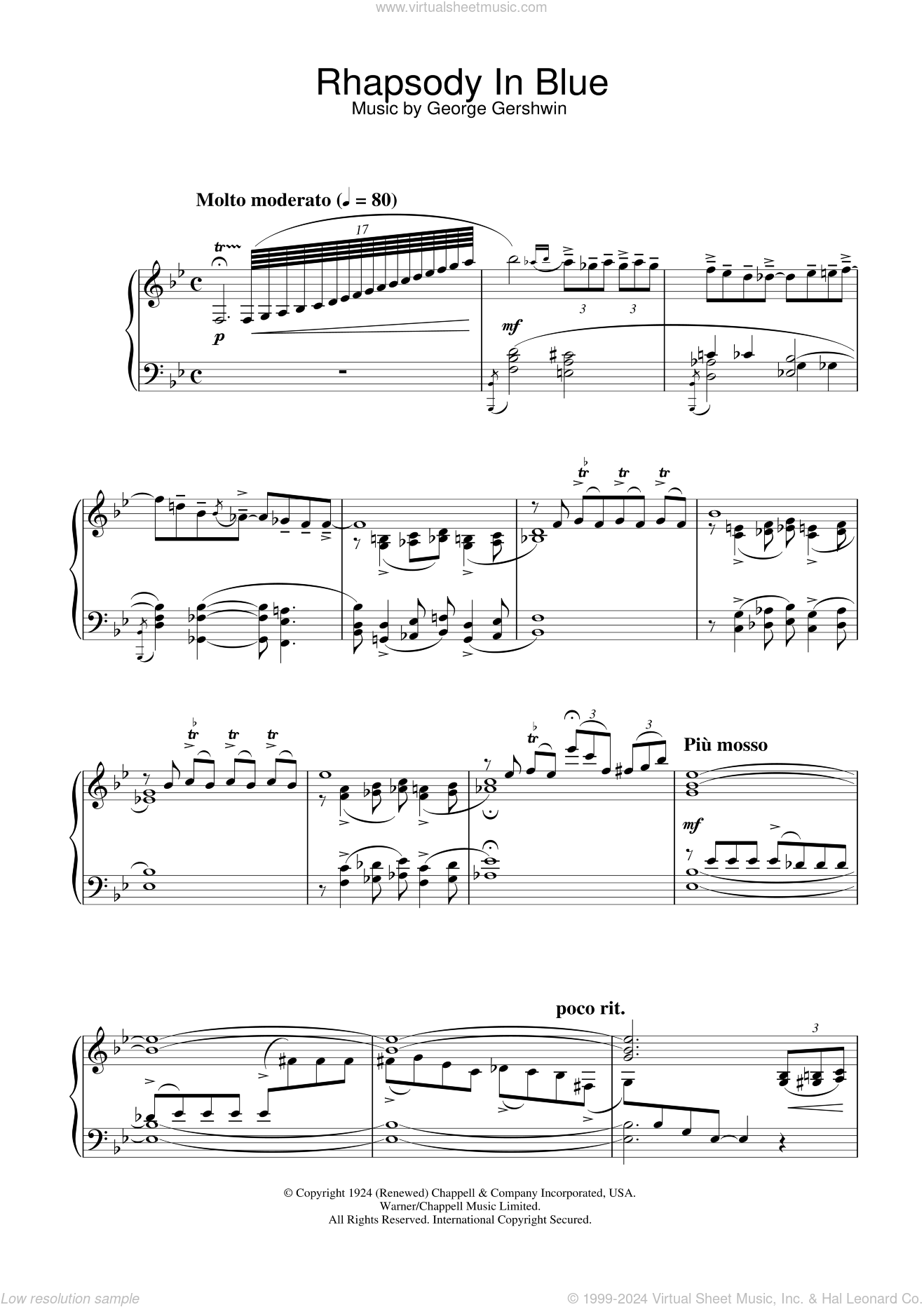 Gershwin - Rhapsody In Blue, (intermediate) Sheet Music For Piano Solo