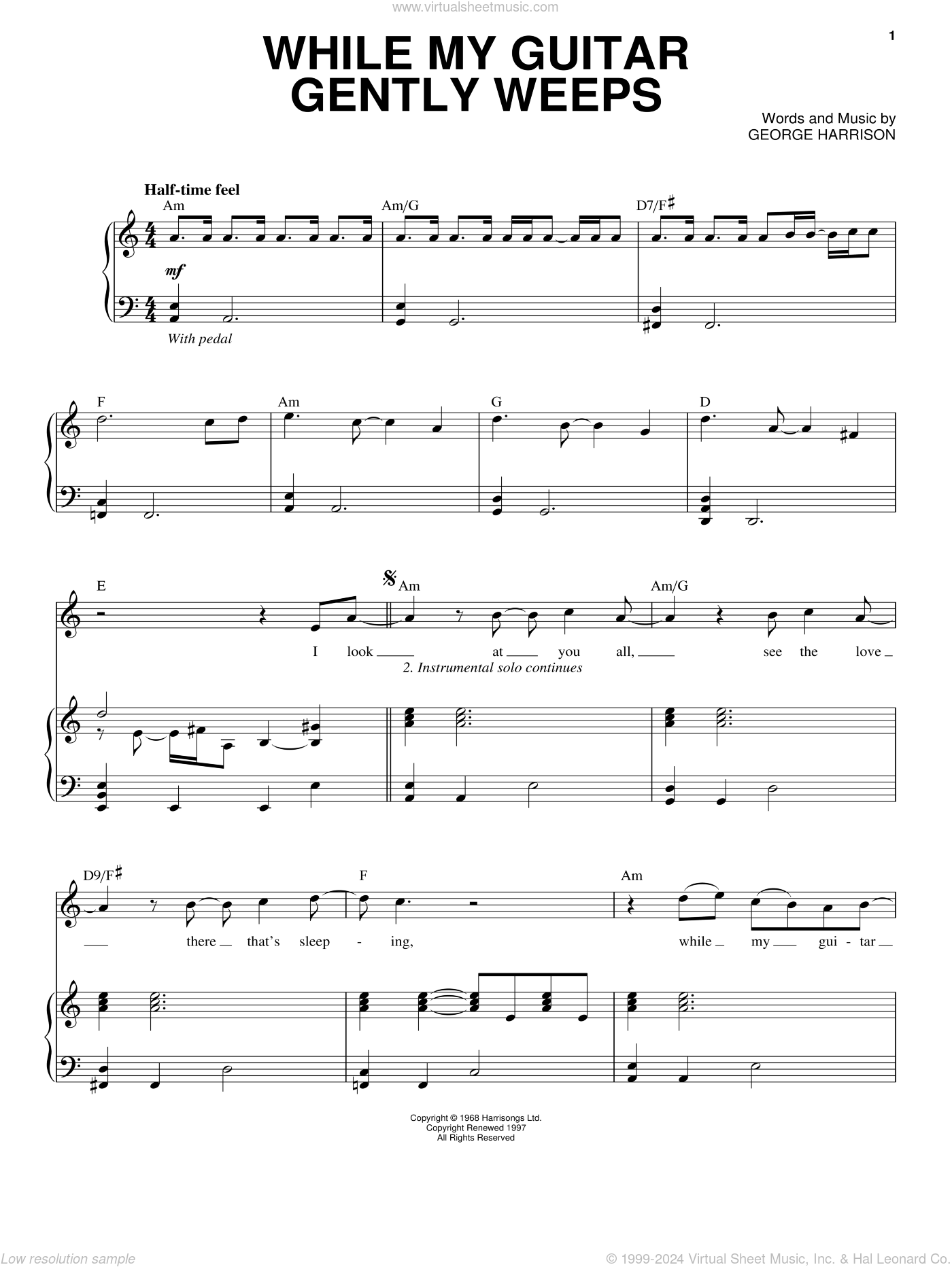 my guitar gently weeps piano sheet music