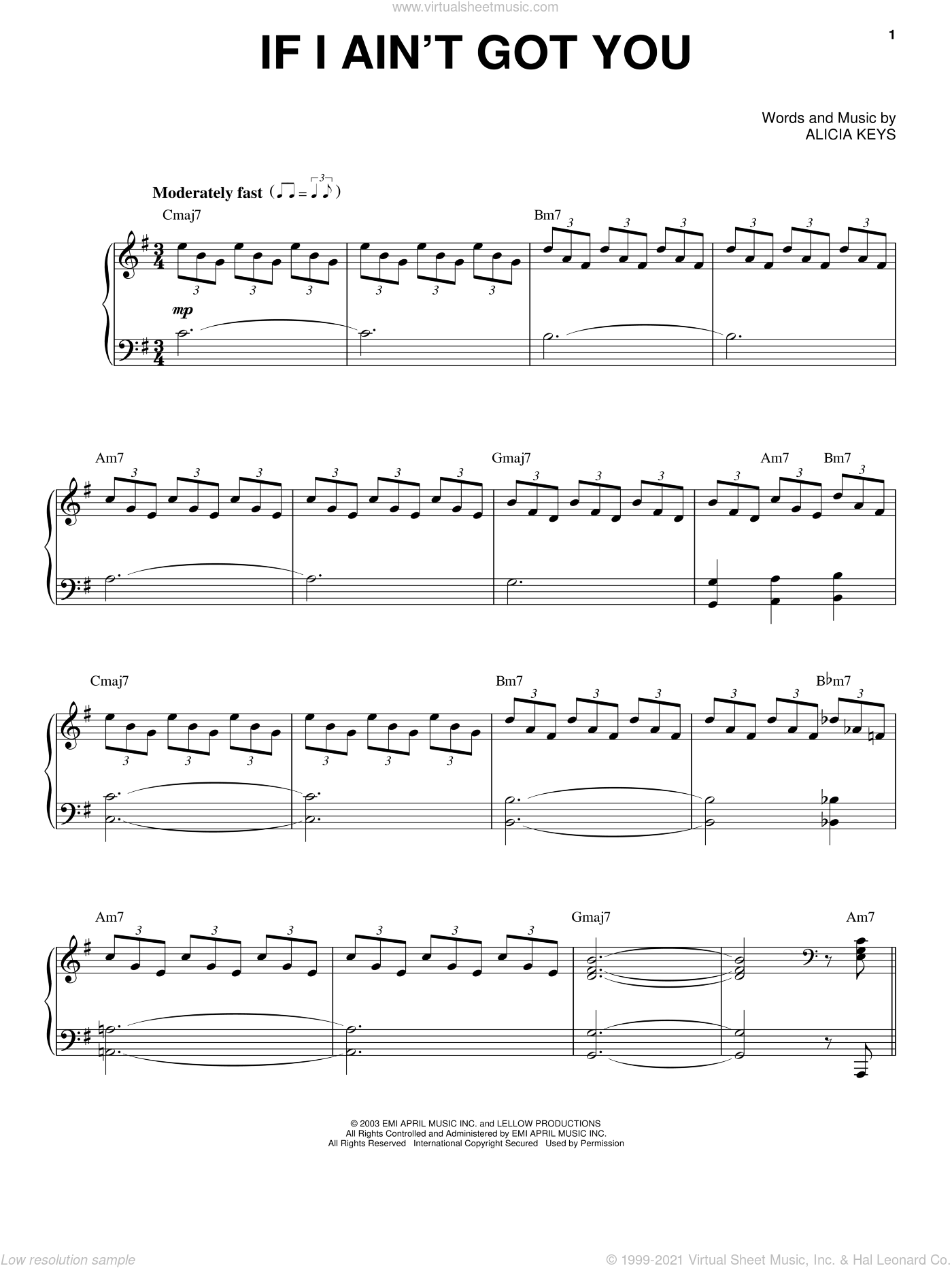 Keys If I Ain T Got You Sheet Music For Voice And Piano Pdf