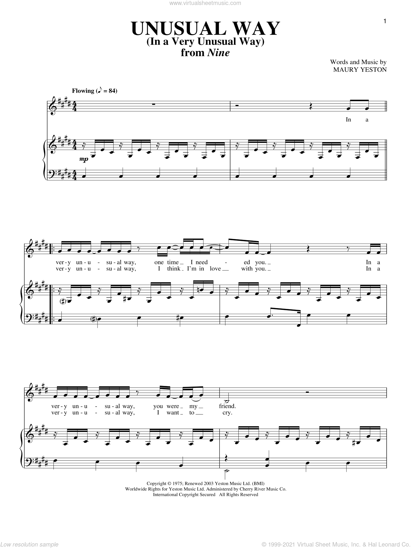 Yeston Unusual Way Sheet Music For Voice And Piano Pdf