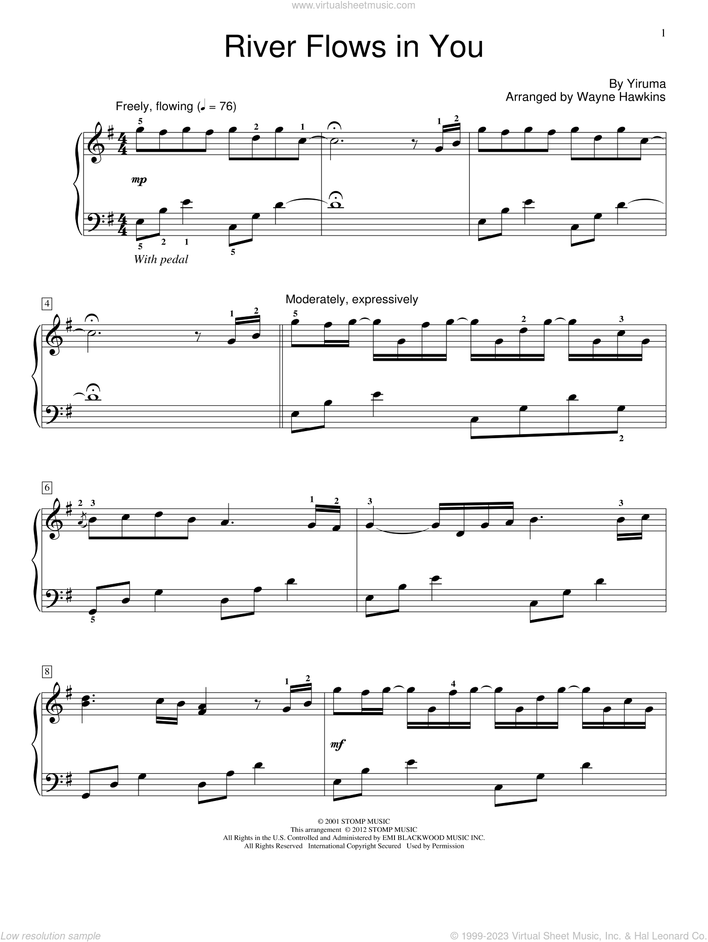 River Flows In You Arr Wayne Hawkins Sheet Music For Piano Solo Elementary 