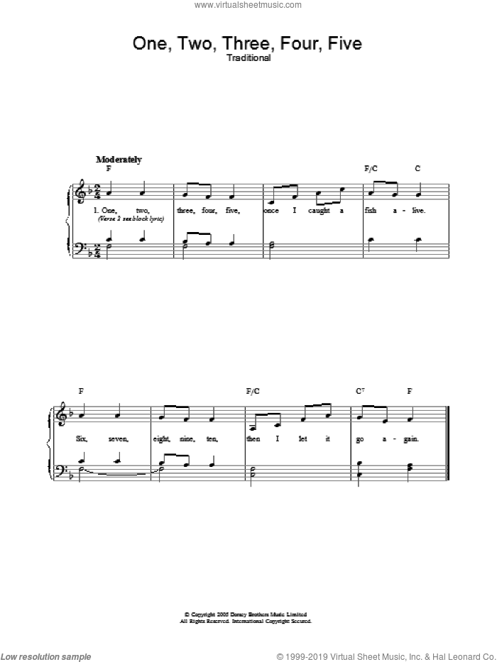One Two Three Four Five Sheet Music For Voice Piano Or Guitar