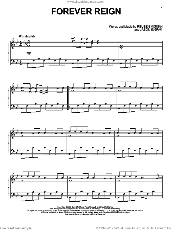 Hillsong Worship: Forever Reign sheet music for piano solo (PDF)