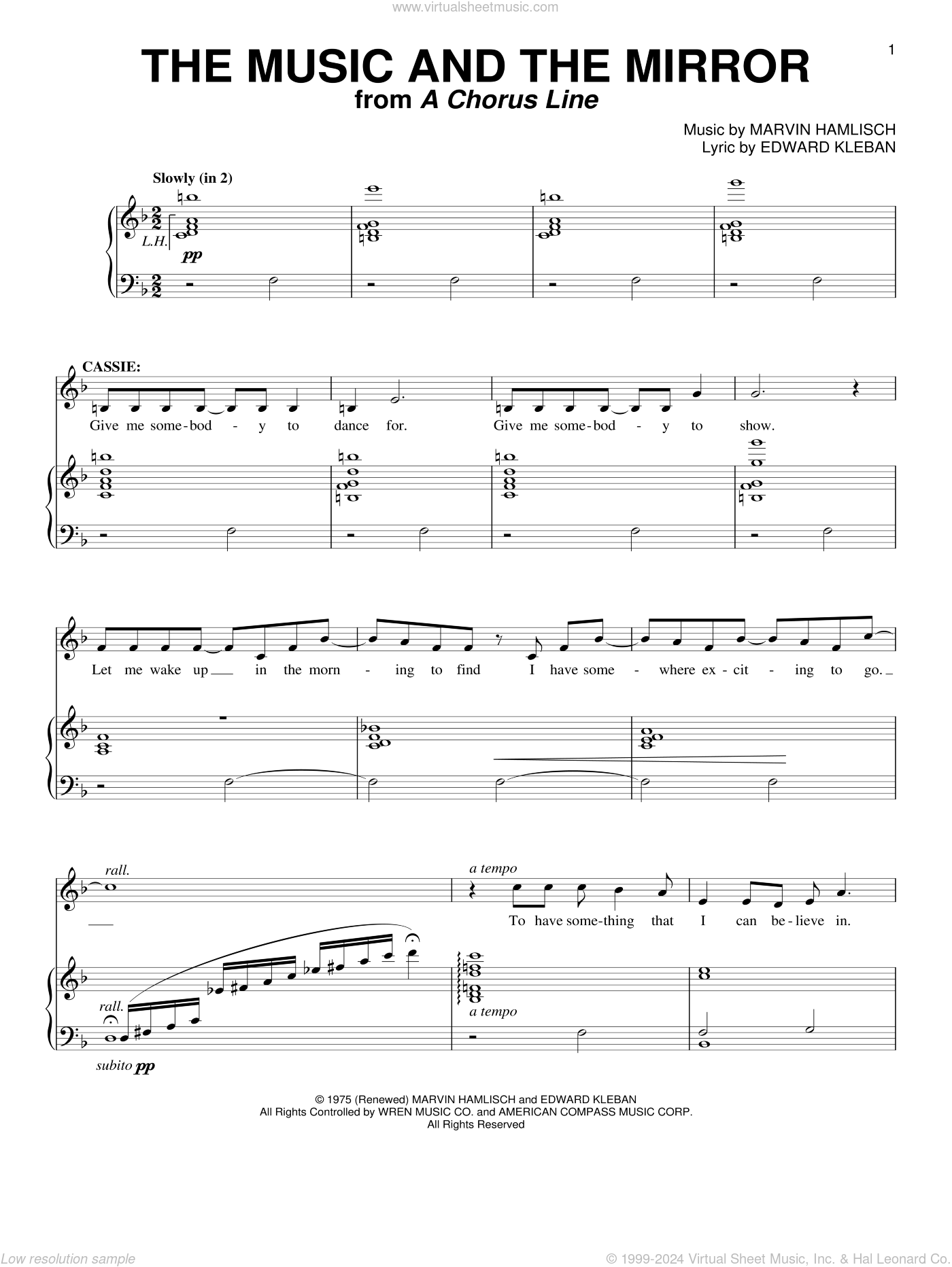 The Music And The Mirror sheet music for voice and piano (PDF)