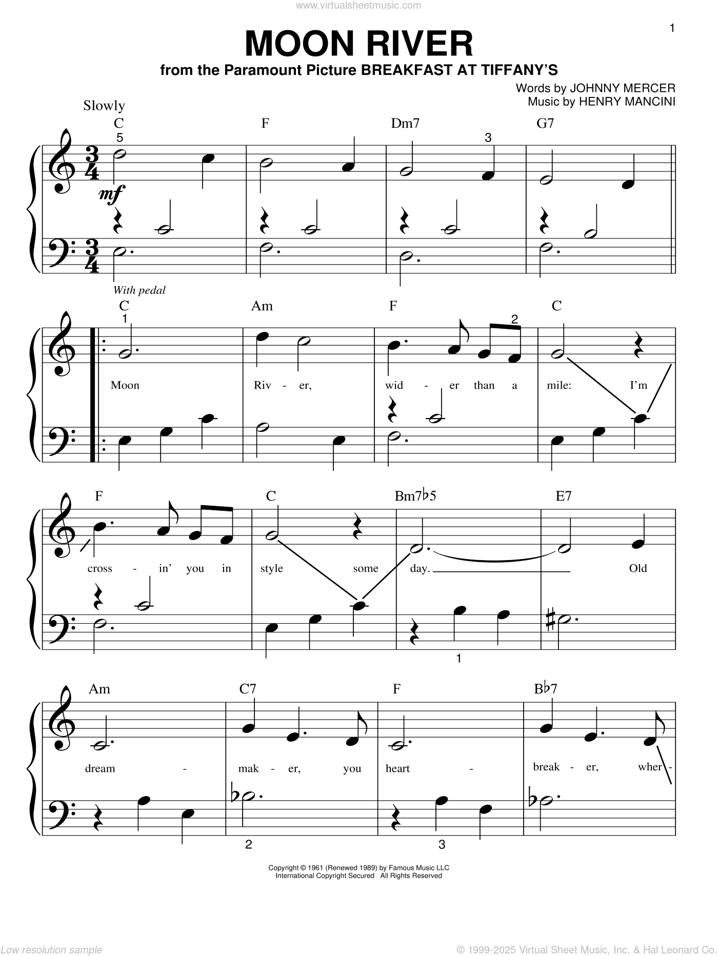 Preview of Moon River sheet music for piano solo in a big note book format with larger notation for readability