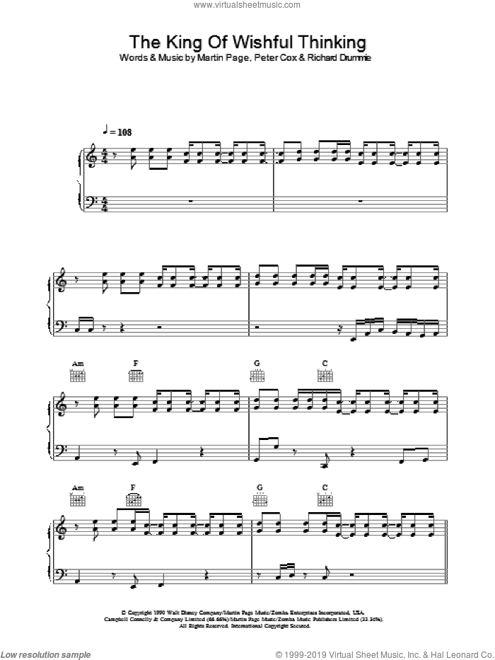The King Of Wishful Thinking Sheet Music For Voice Piano Or Guitar