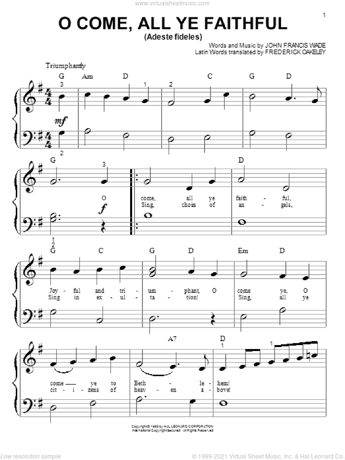 O Come, All Ye Faithful (Adeste Fideles) sheet music for piano solo ...