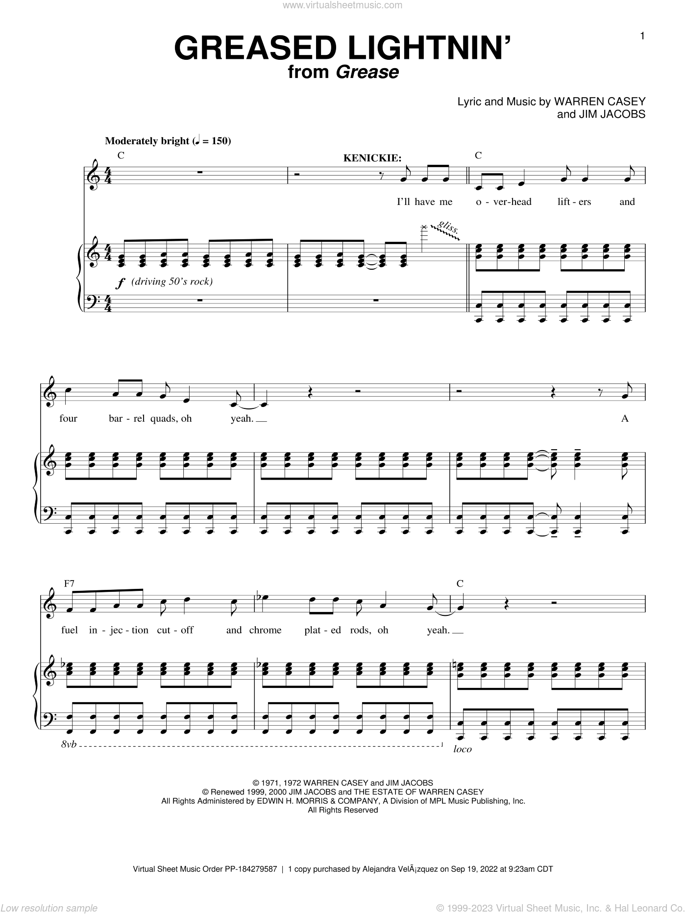 Greased Lightnin' (from Grease) sheet music for voice and piano.