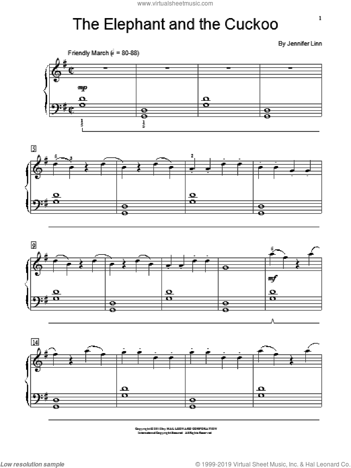 The Elephant And The Cuckoo sheet music for piano solo (elementary)