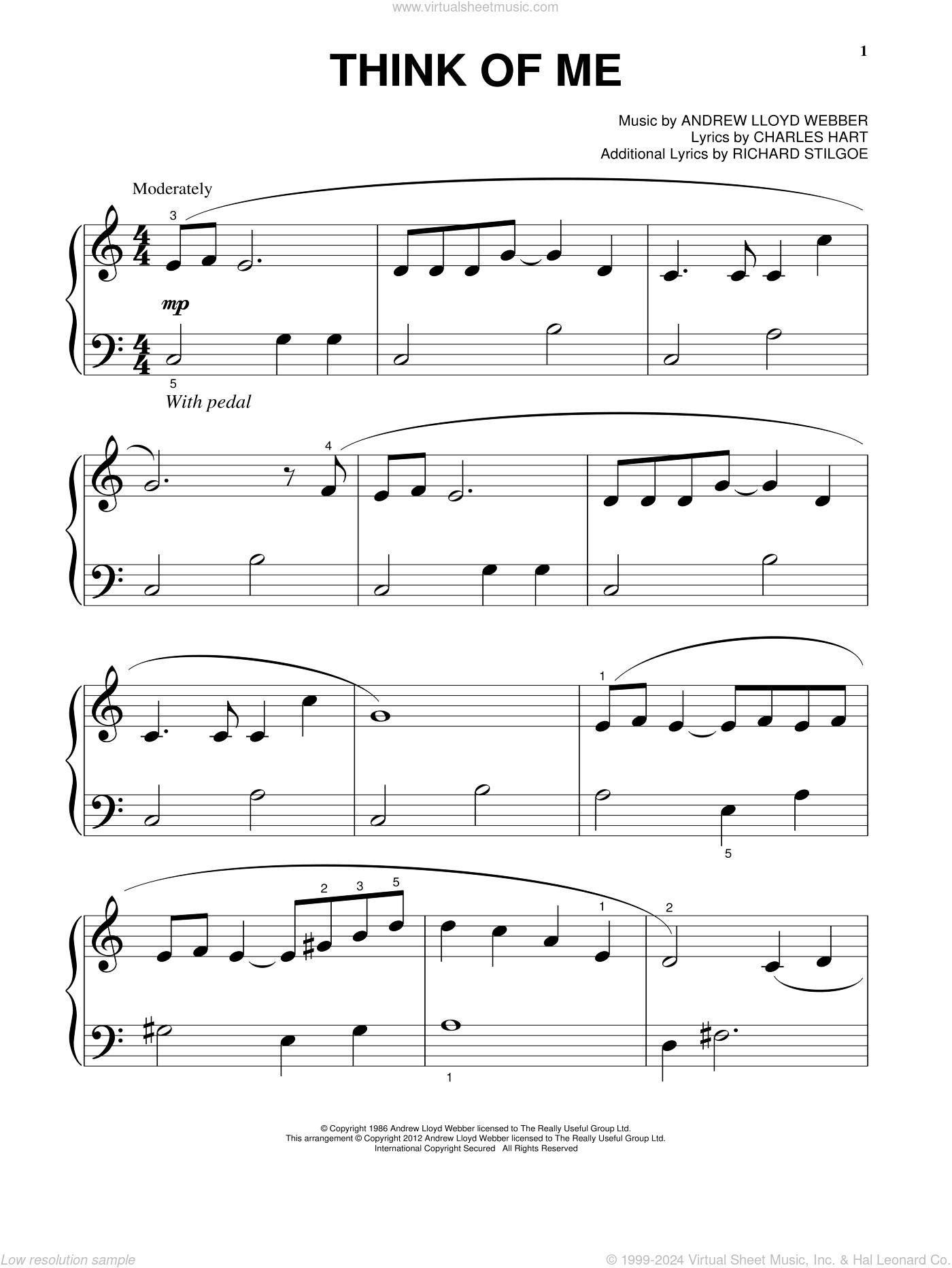 think of me phantom of the opera sheet music free