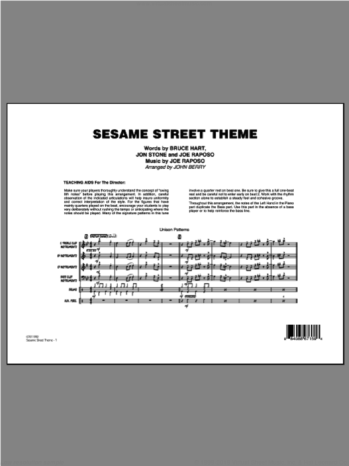 Sesame Street Theme sheet music (complete collection) for jazz band ...