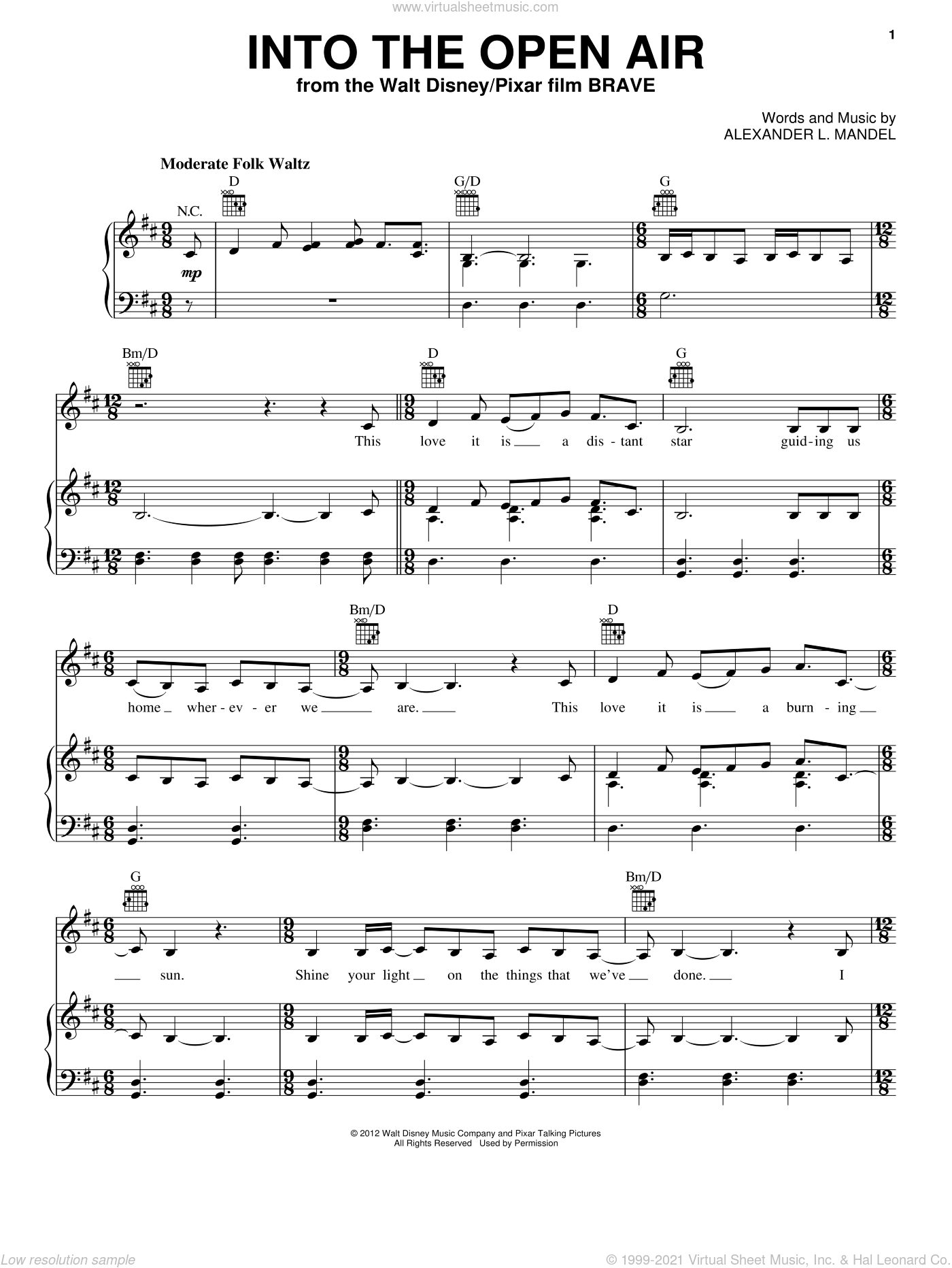 Fowlis Into The Open Air From Brave Sheet Music For Voice Piano Or Guitar