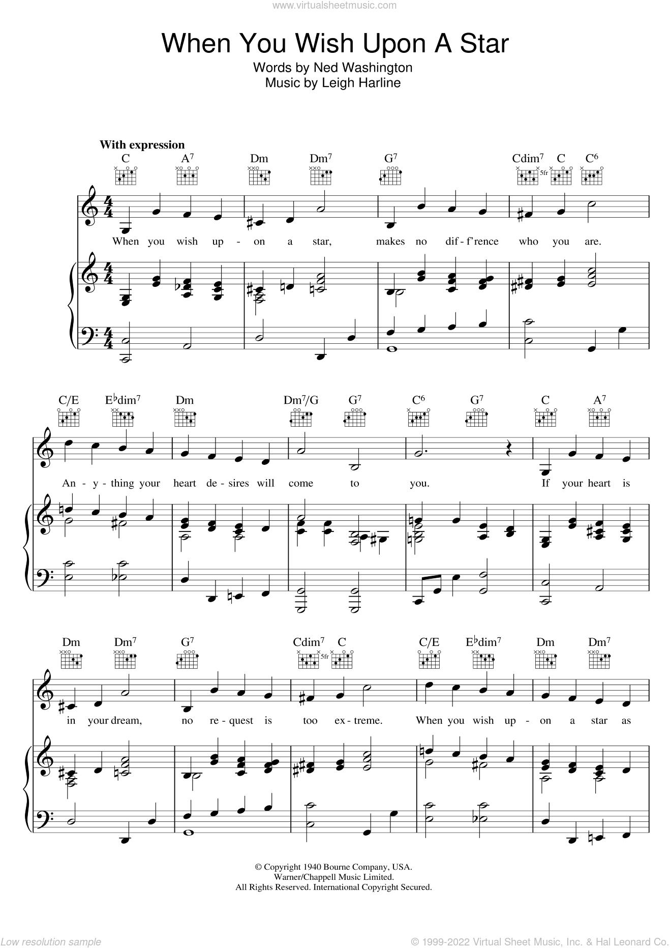 Edwards When You Wish Upon A Star From Walt Disney S Pinocchio Sheet Music For Voice Piano