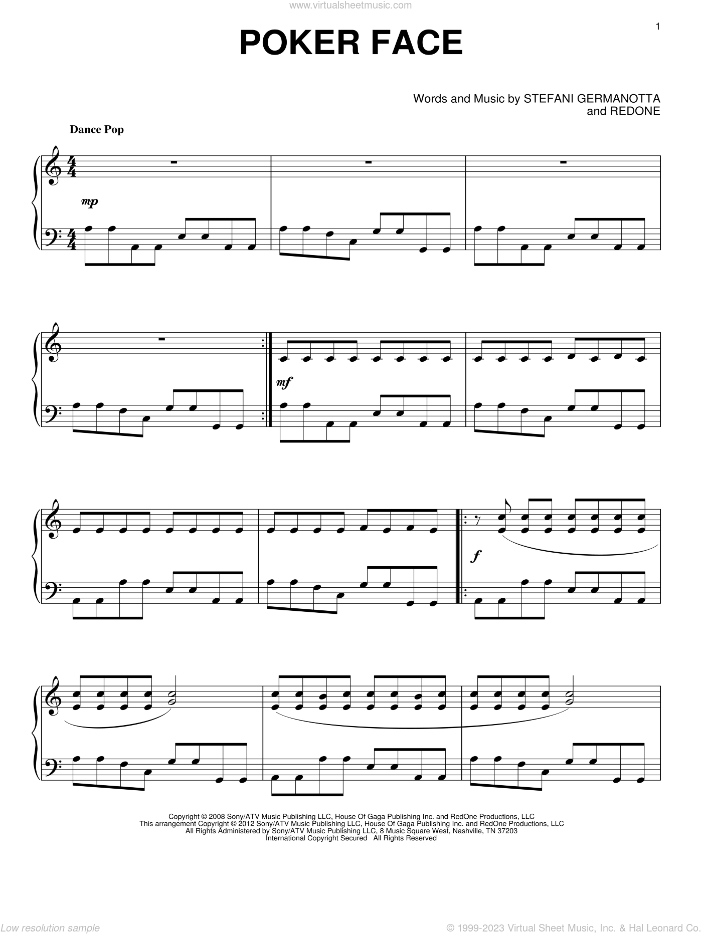 Gaga Poker Face Sheet Music For Piano Solo Pdf Interactive
