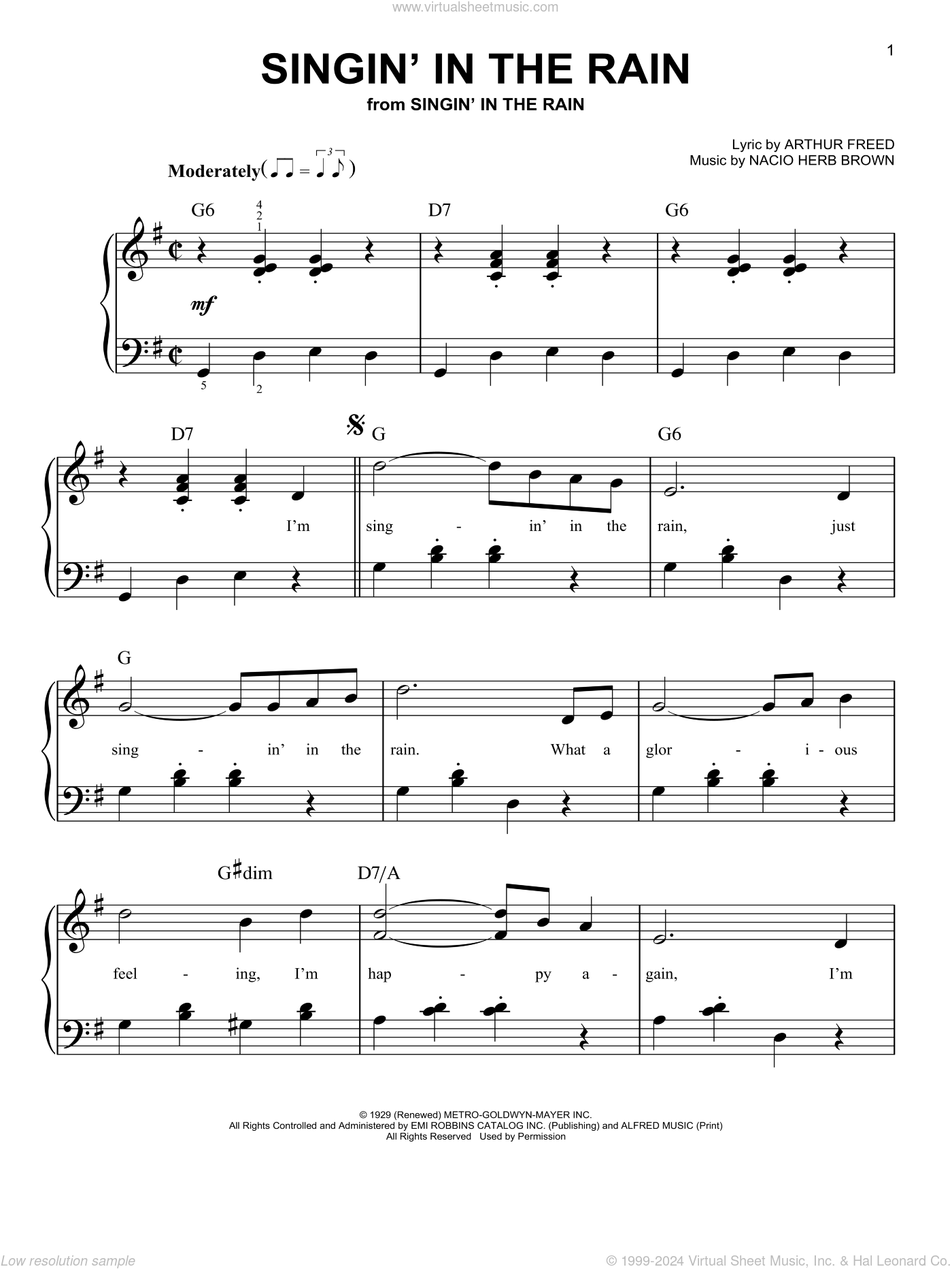 Singin' In The Rain sheet music (easy) for piano solo (PDF)