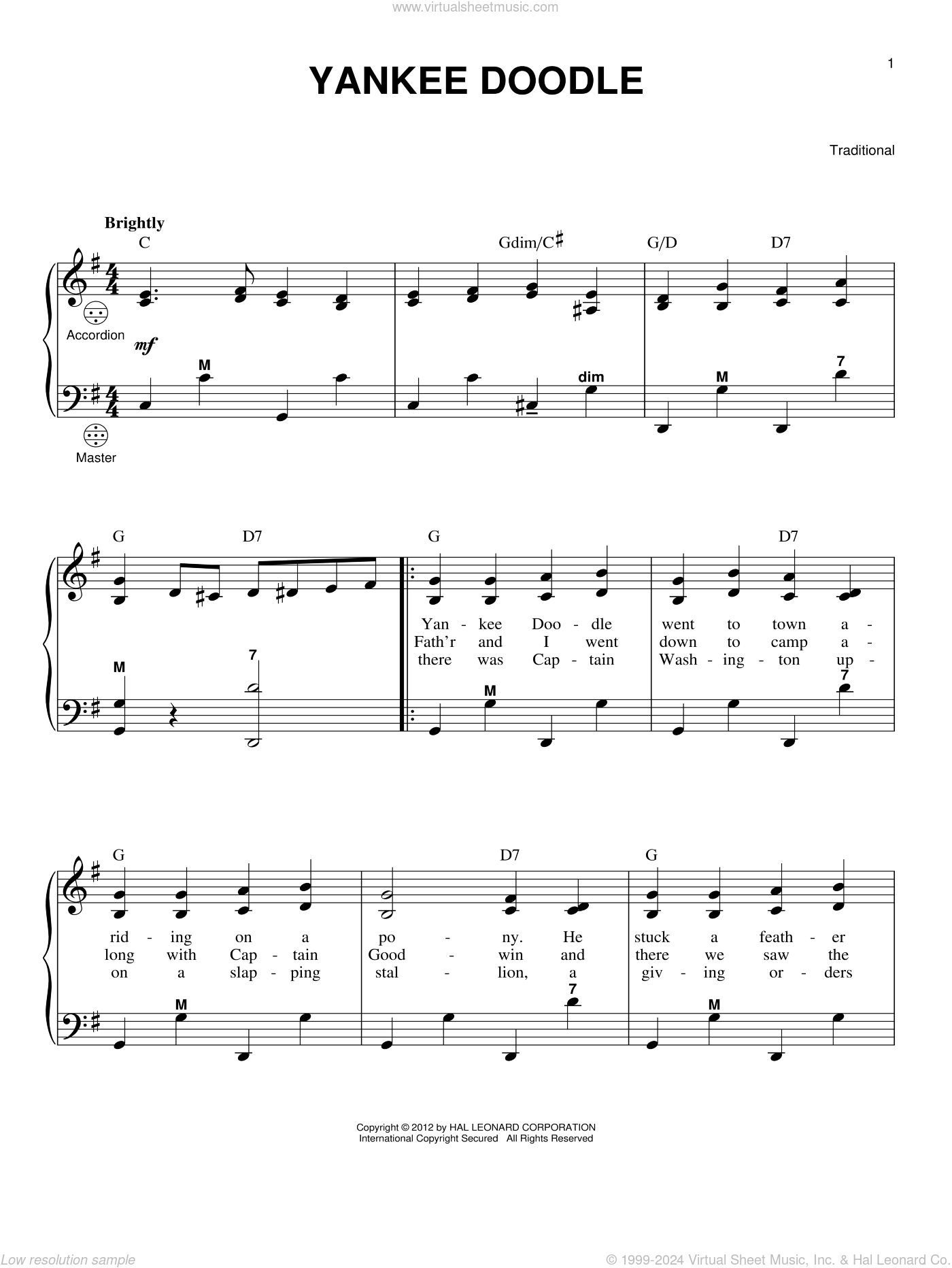 Meisner Yankee Doodle sheet music for accordion (PDF)