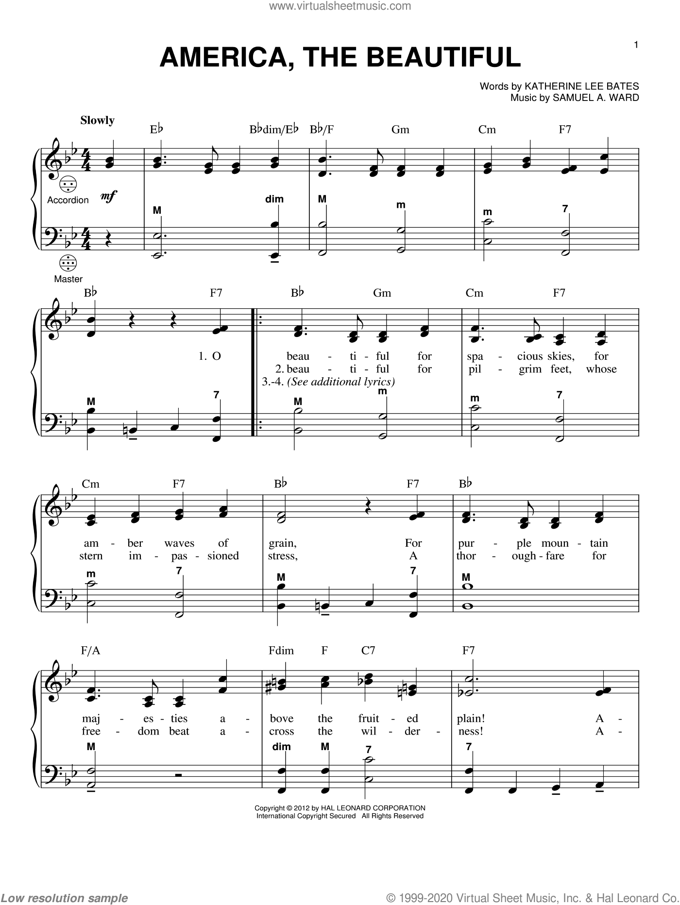 Meisner - America, The Beautiful sheet music for accordion [PDF]