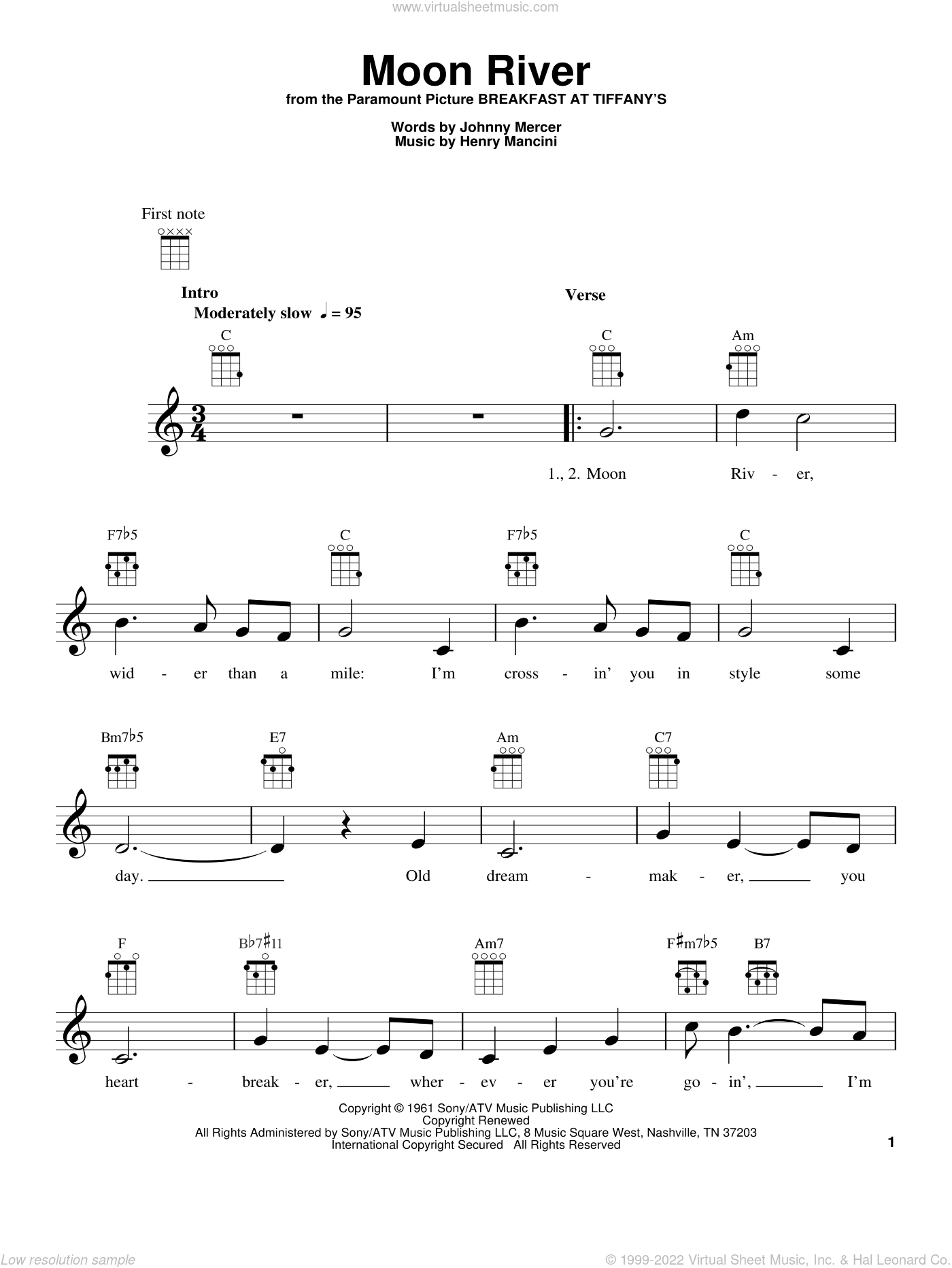 intellektuel inch Umeki Moon River sheet music for ukulele (PDF-interactive)