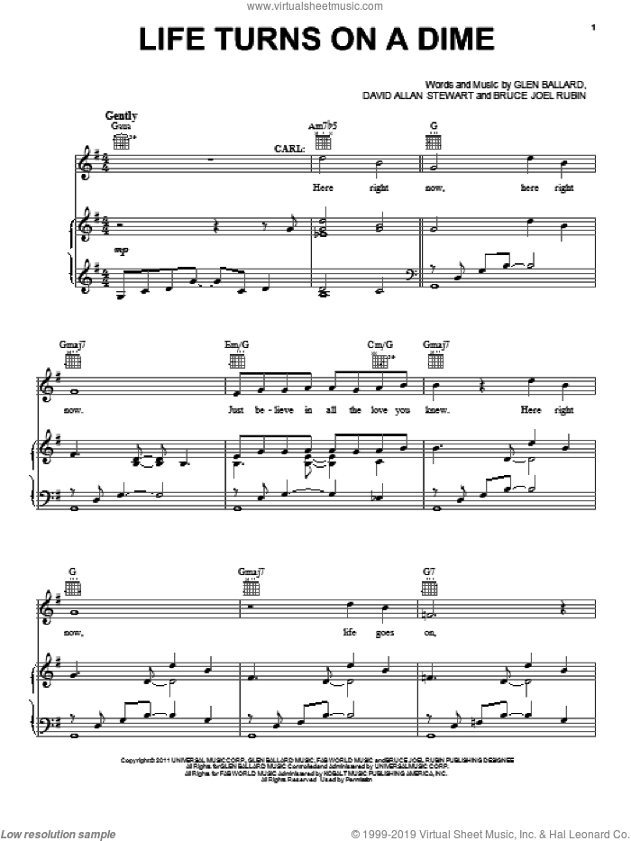 Life Turns On A Dime sheet music for voice, piano or guitar (PDF)