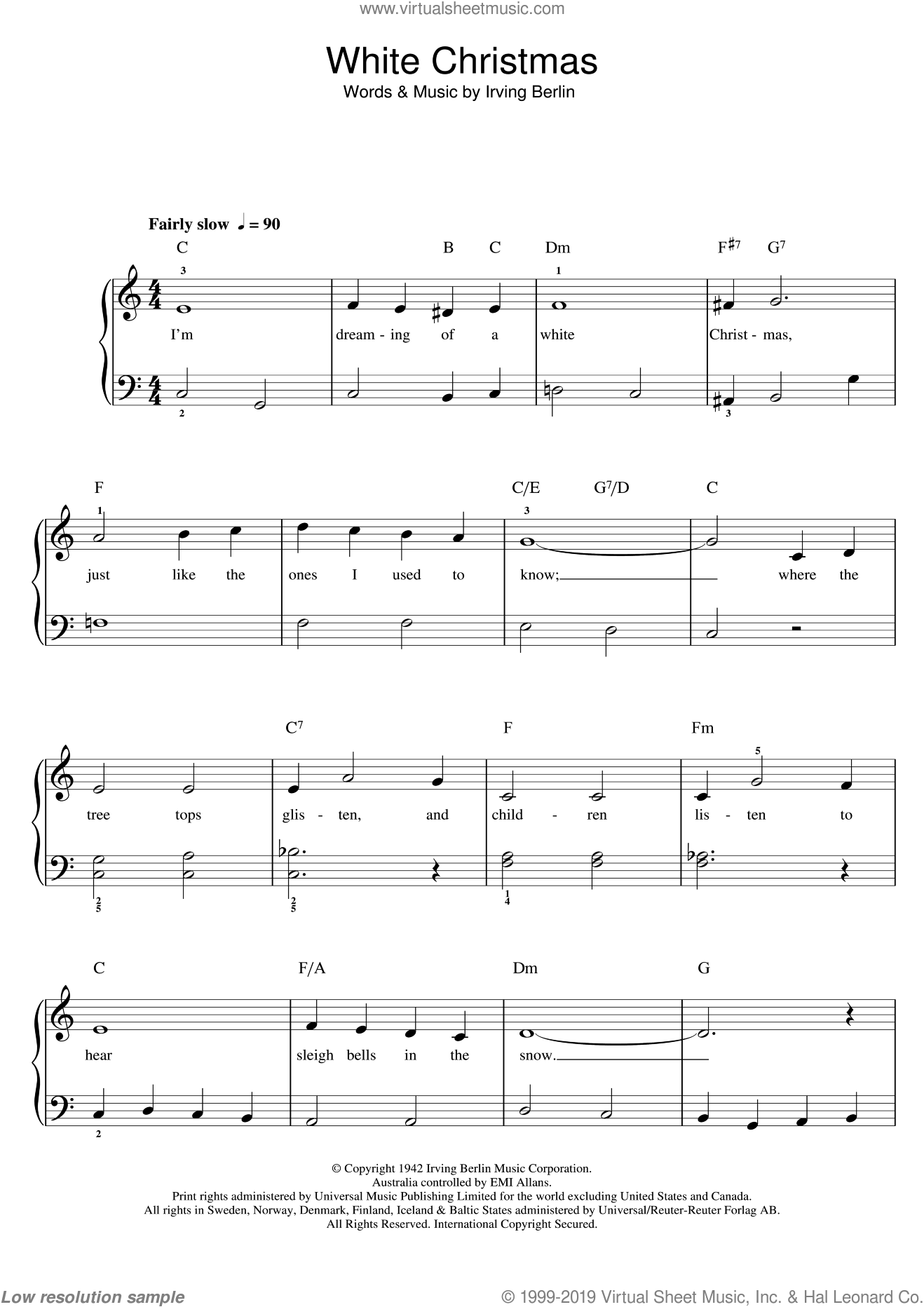 White Christmas sheet music for piano solo (beginners) (PDF)