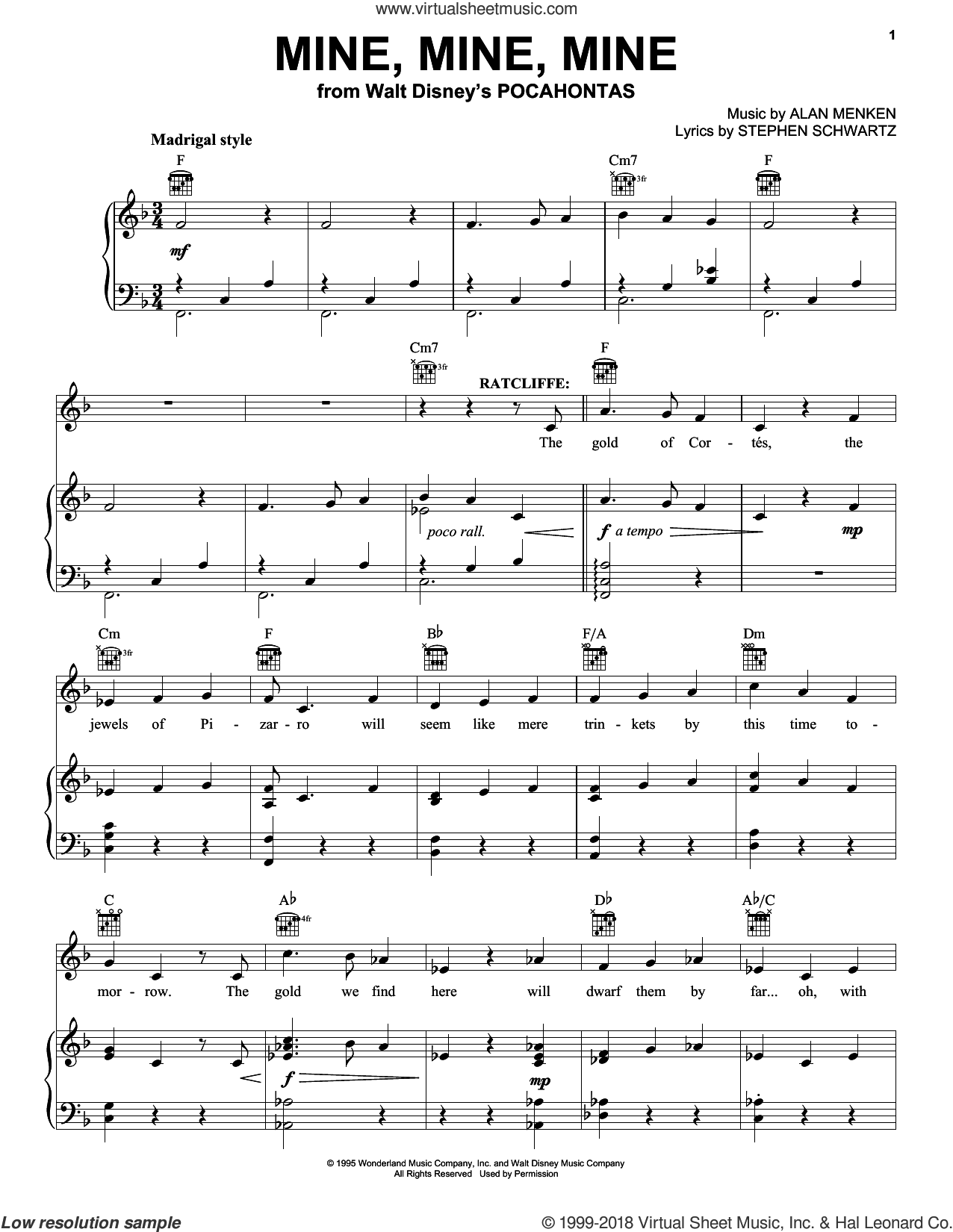 Mine, Mine, Mine sheet music for voice, piano or guitar (PDF)