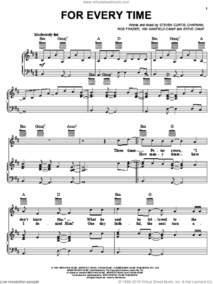 For Every Time sheet music for voice, piano or guitar (PDF)