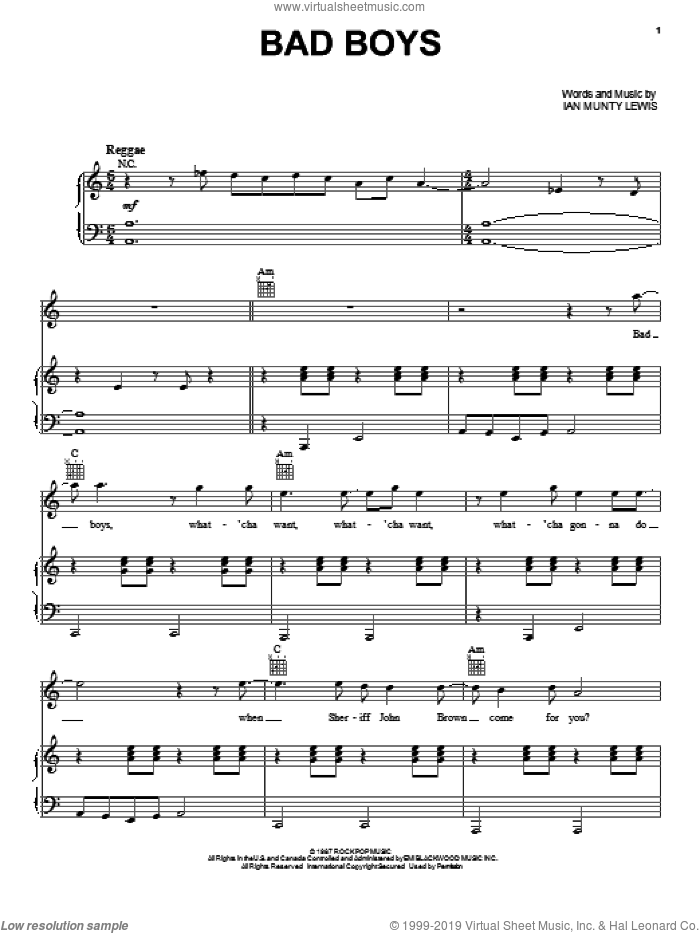 Circle Bad Boys Sheet Music For Voice Piano Or Guitar Pdf