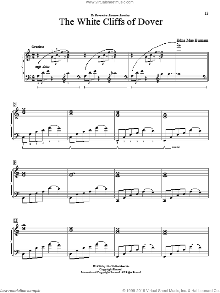 Burnam - The White Cliffs Of Dover sheet music for piano solo (elementary)