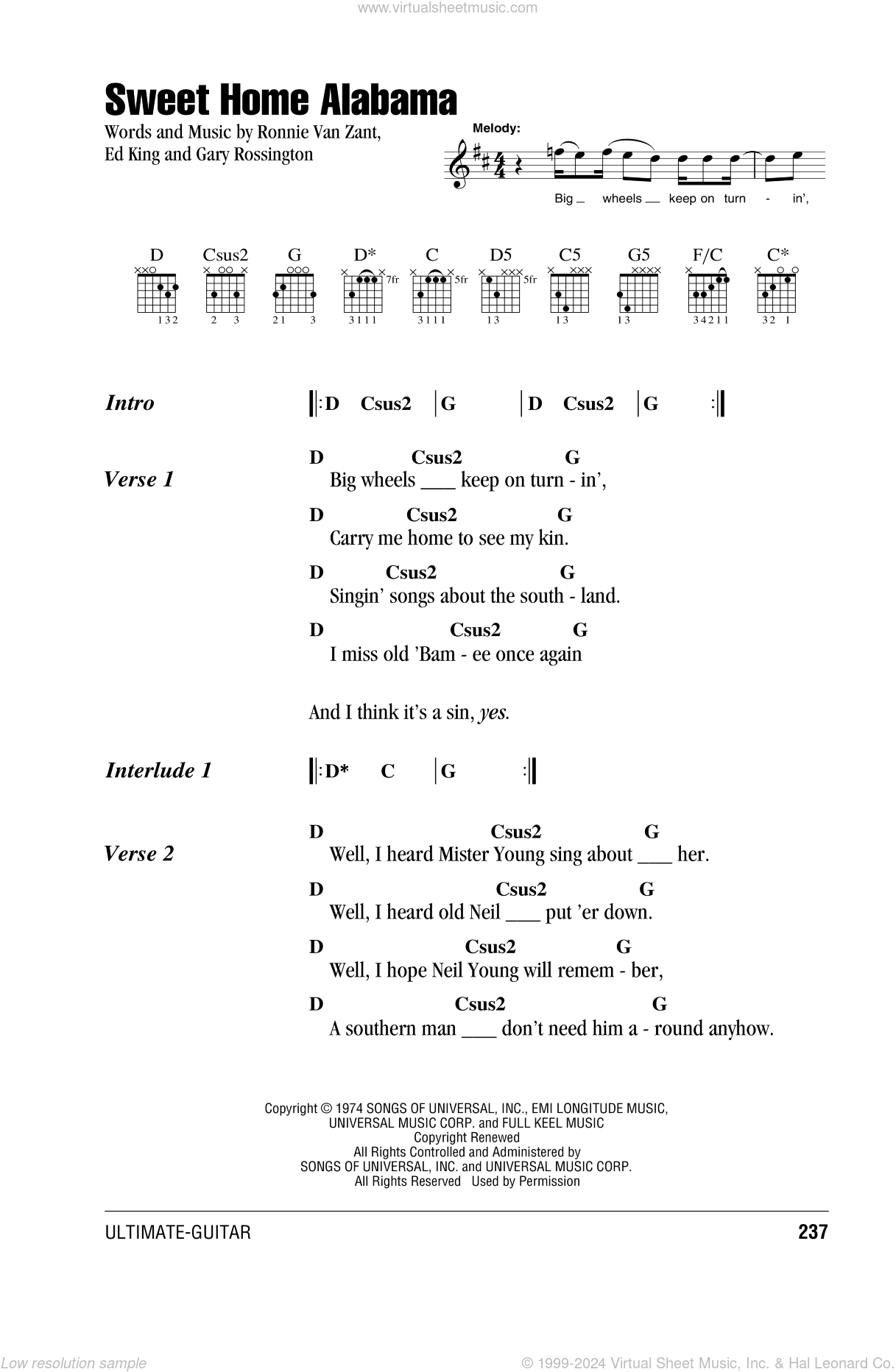 Sweet Home Alabama Sheet Music For Guitar Chords V2 0229