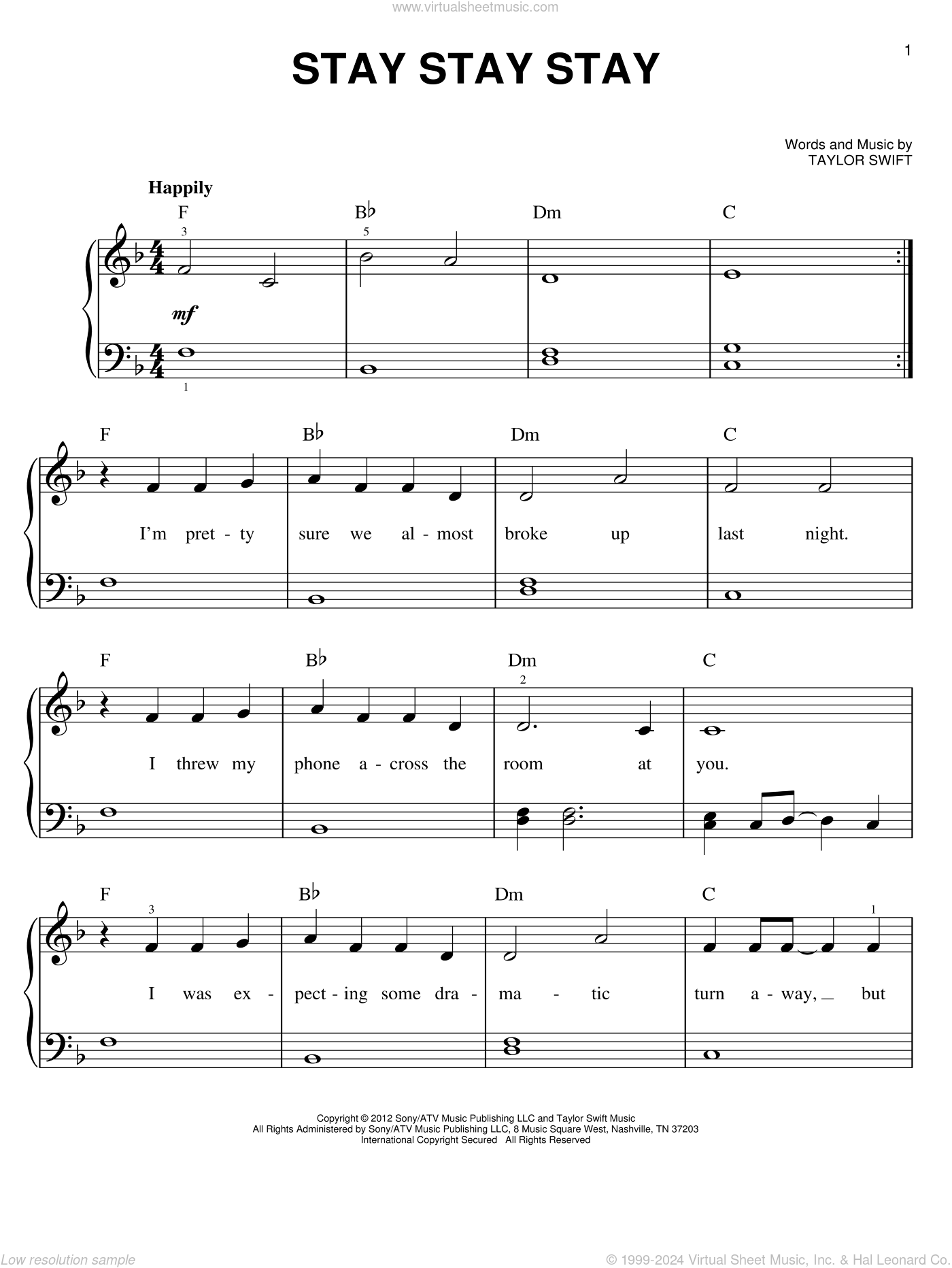 Swift Stay Stay Stay Sheet Music For Piano Solo Pdf