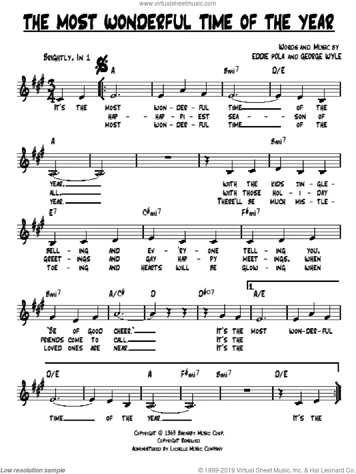 The Most Wonderful Time Of The Year sheet music (fake book