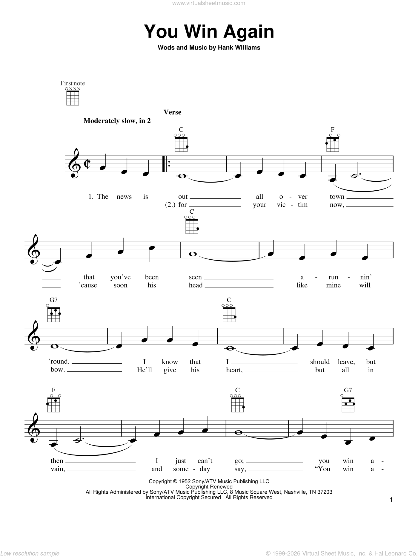 You Win Again sheet music for ukulele (PDFinteractive)