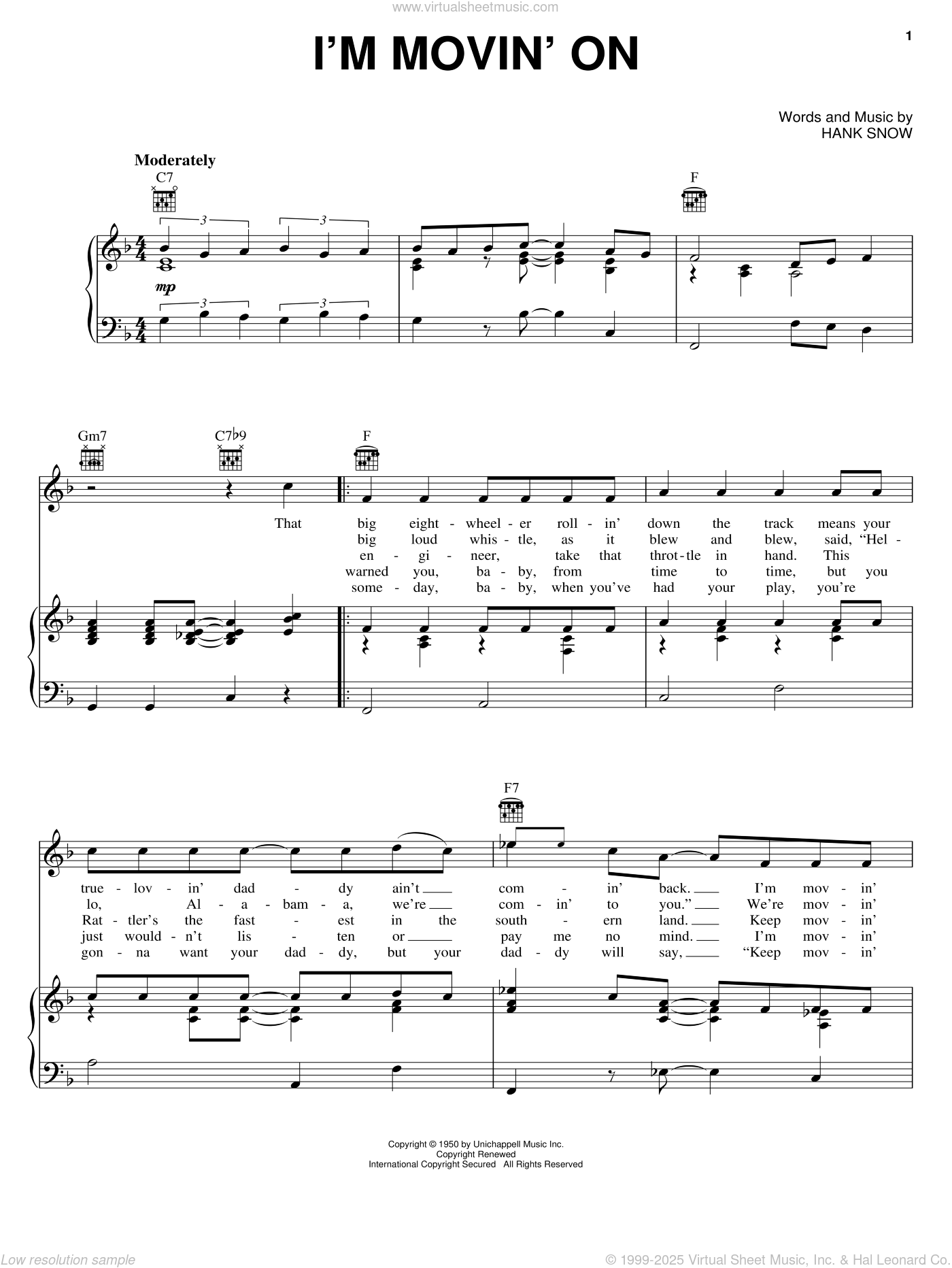 Hank Snow: I'm Movin' On sheet music for voice, piano or guitar