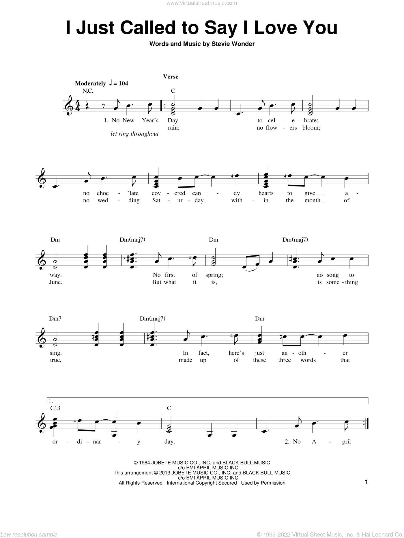 Wonder I Just Called To Say I Love You Sheet Music For Guitar Solo Chords