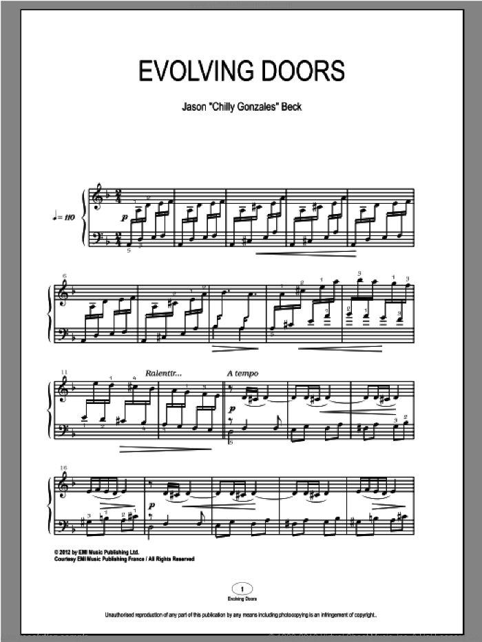 Evolving Doors sheet music for piano solo (PDF)