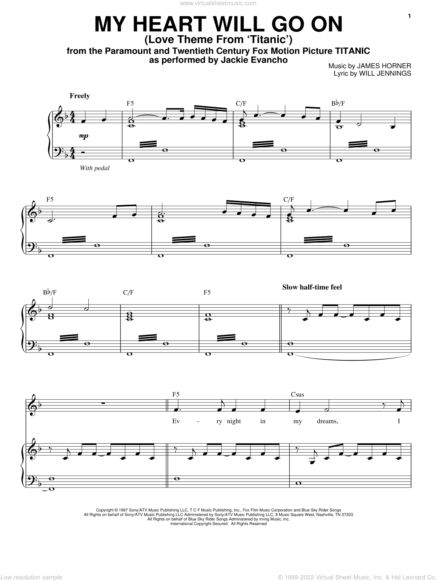 My Heart Will Go On (Love Theme from Titanic) sheet music for voice and  piano