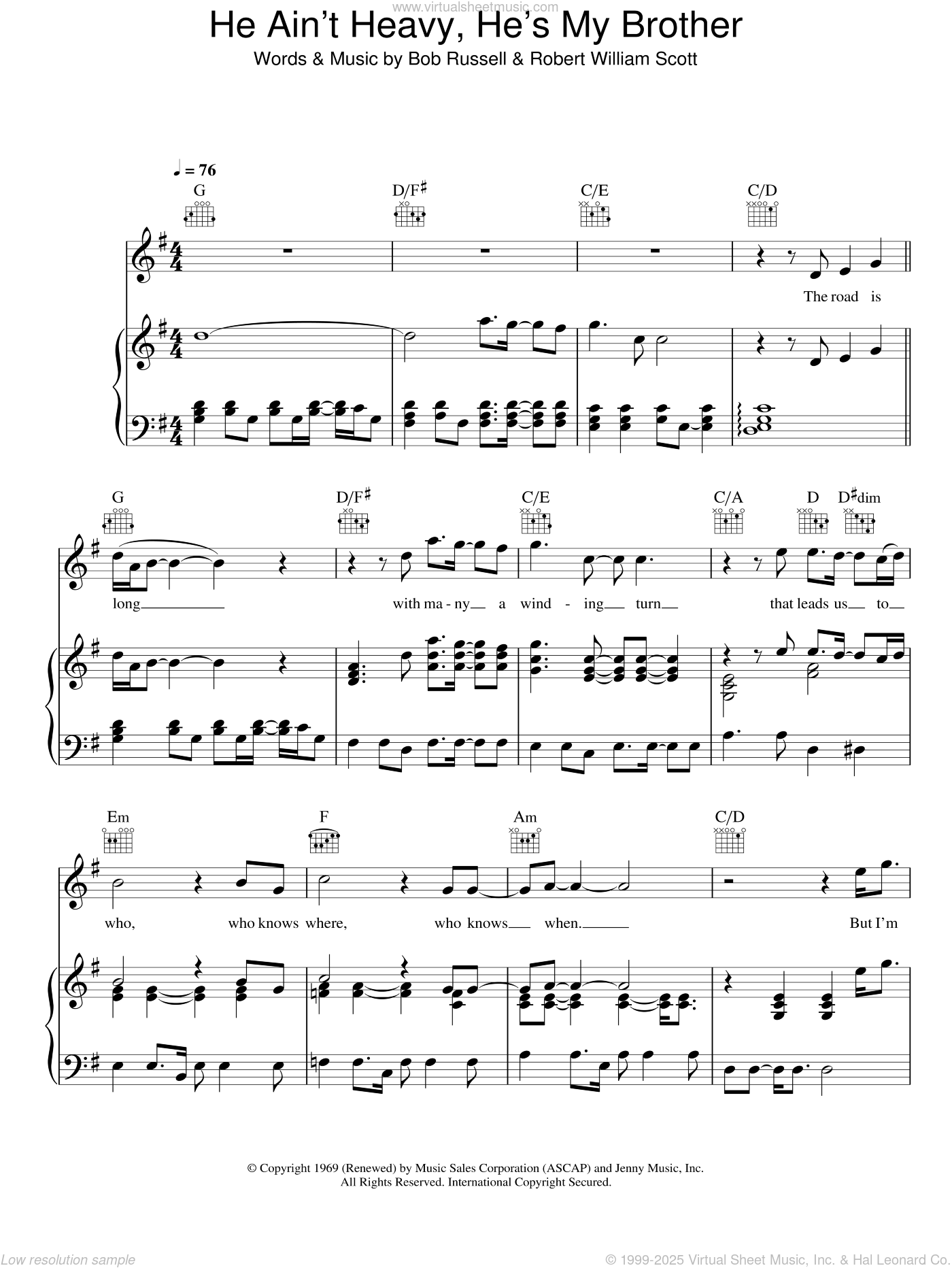 The Justice Collective He Ain't Heavy, He's My Brother sheet music for