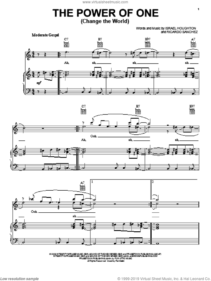 Houghton The Power Of One Change The World Sheet Music For Voice Piano Or Guitar Tabs and sheet music search engine. virtual sheet music