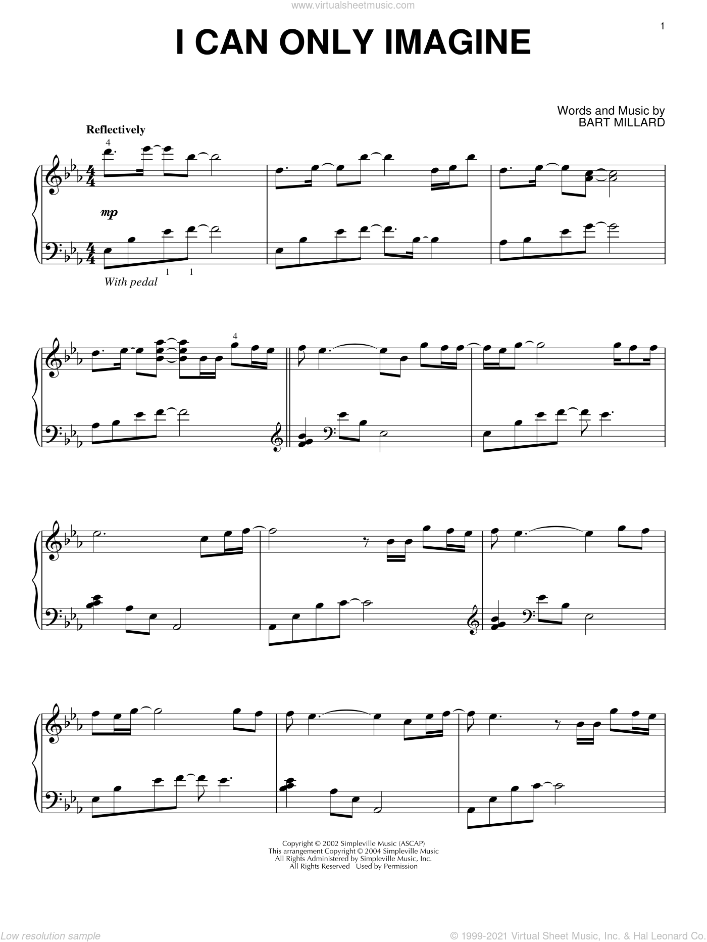 MercyMe - I Can Only Imagine sheet music for piano solo [PDF]