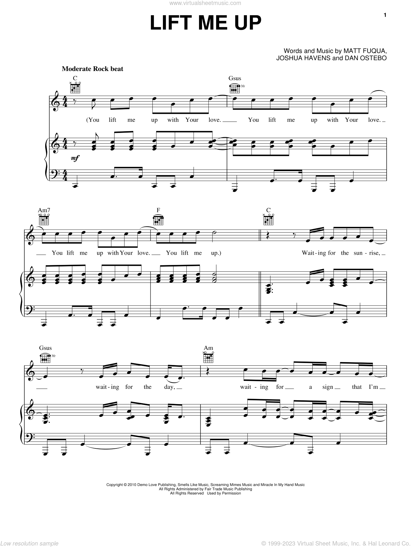 Afters - Lift Me Up sheet music for voice, piano or guitar (PDF)