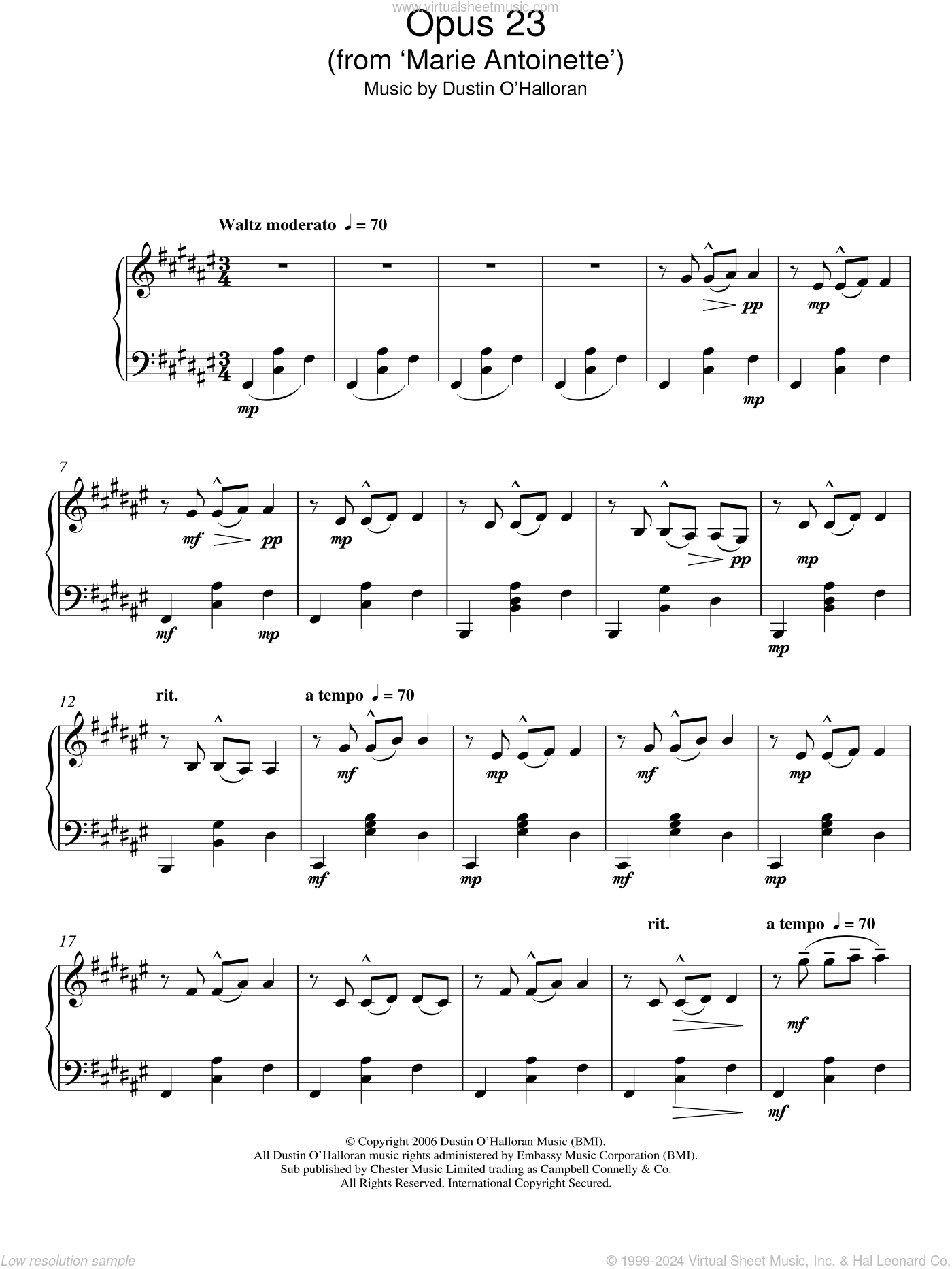 O Halloran Opus 23 From Marie Antoinette Sheet Music For Piano Solo